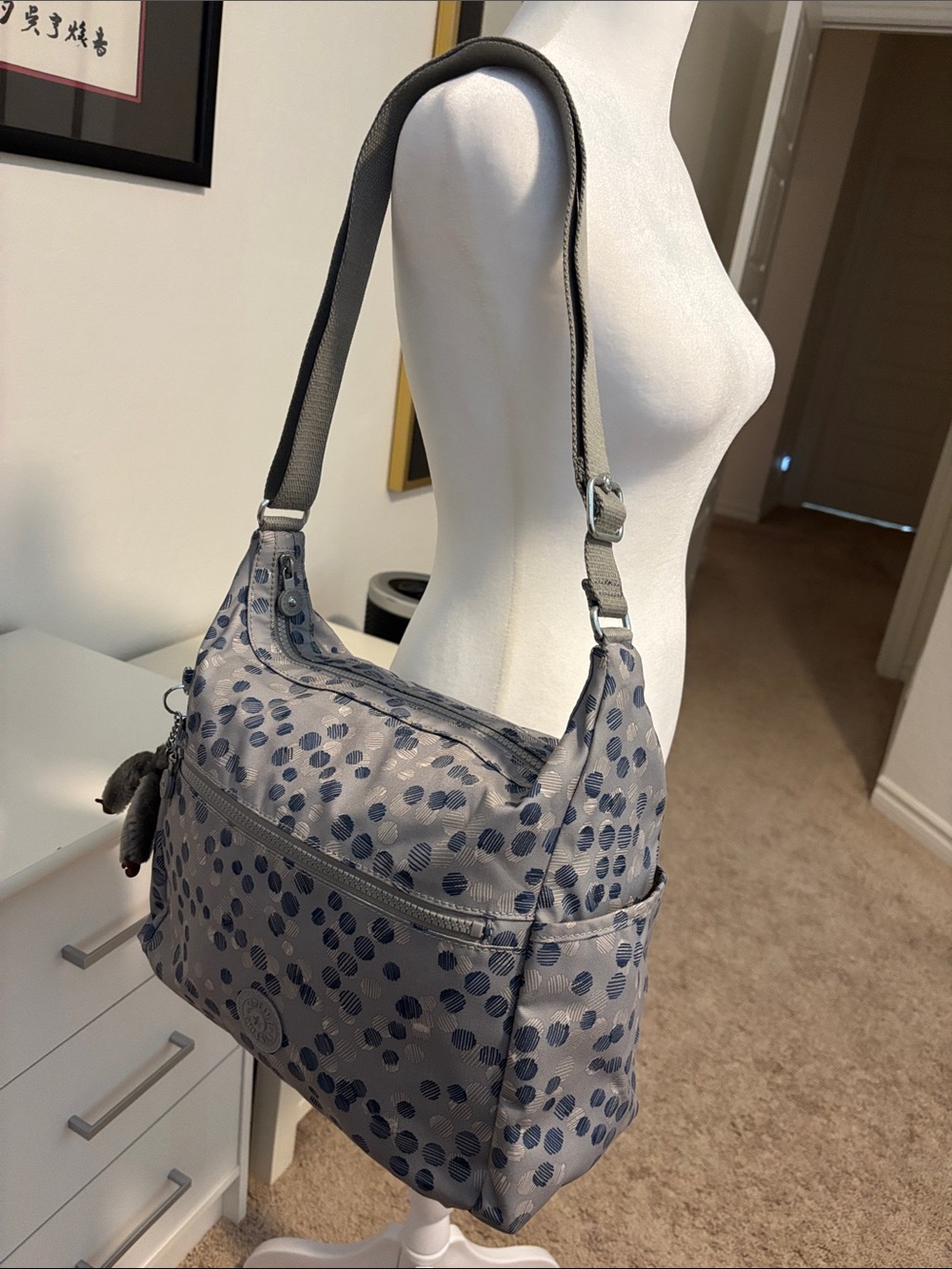 Kipling Women's Gray Blue Dot Nylon Crossbody Bag - Picture 6 of 11